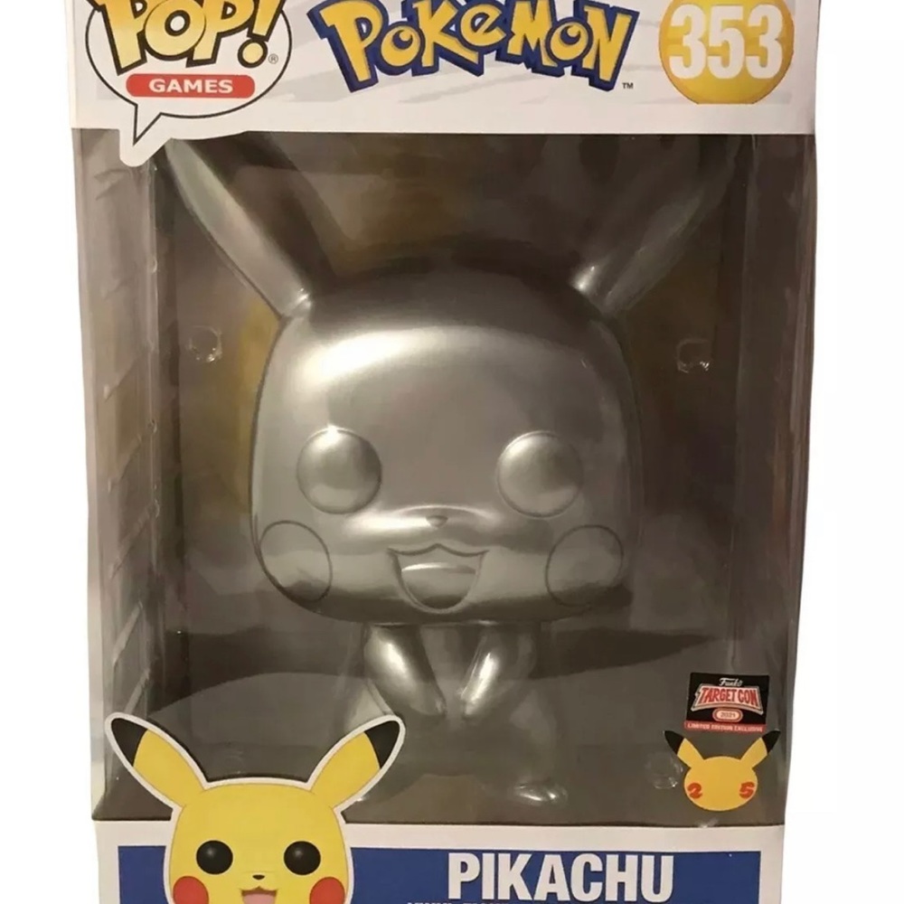 Pokémon Pikachu Silver Metallic 25th Anniversary 10" Limited ED Exclusive Pop!